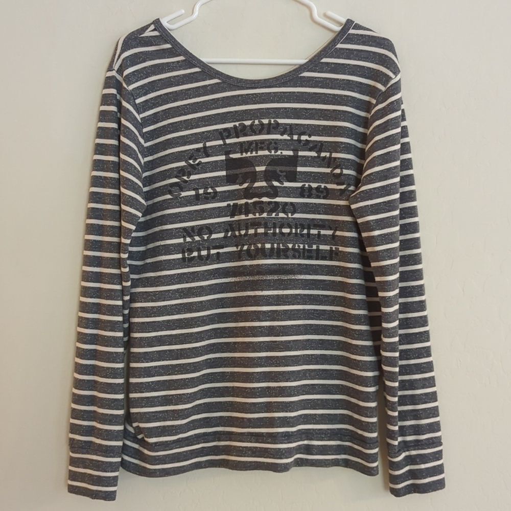Obey Propaganda Grey White Striped Long Sleeve Sweatshirt Sweater Shirt - Size M